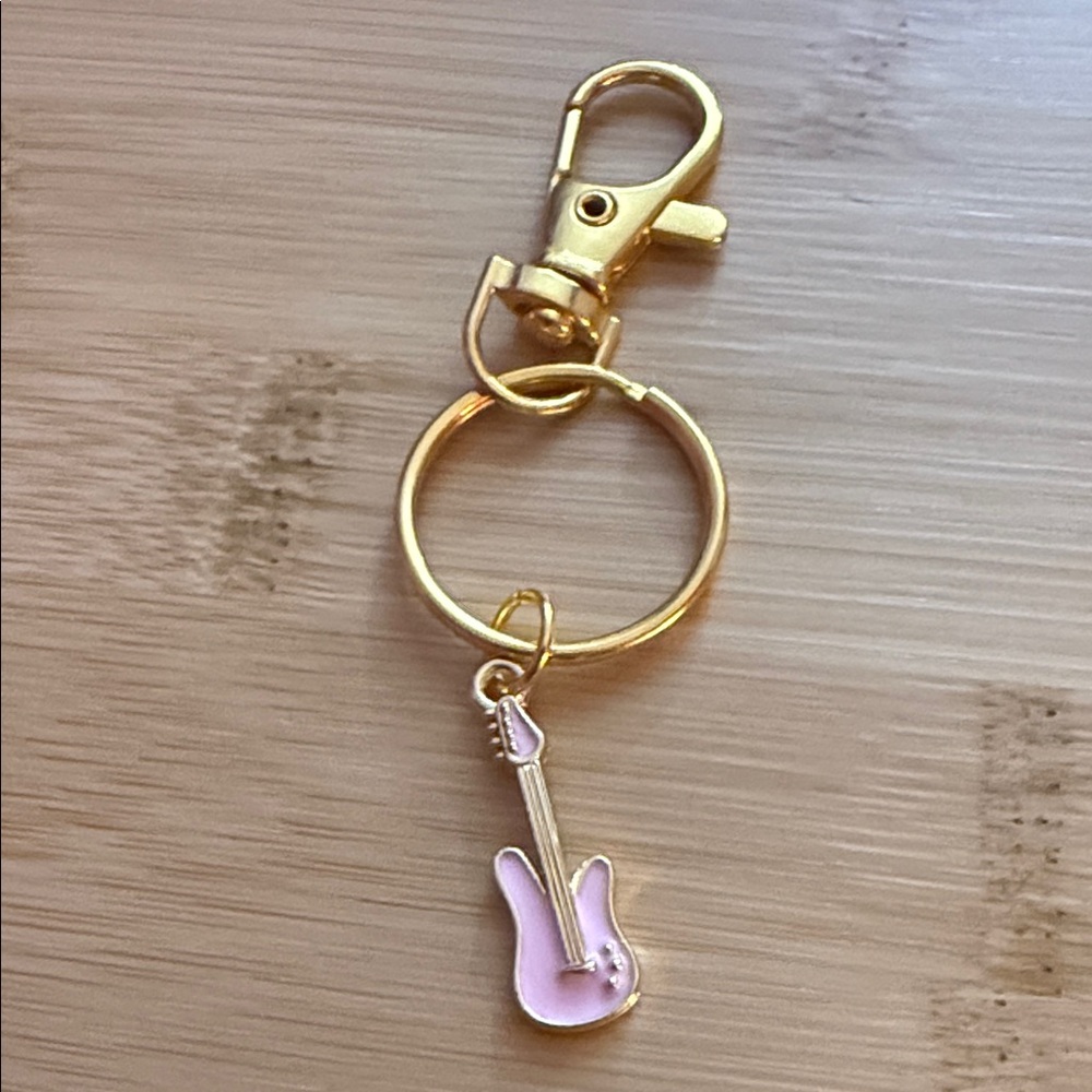 Elegant Gold and Pink Guitar Keychain